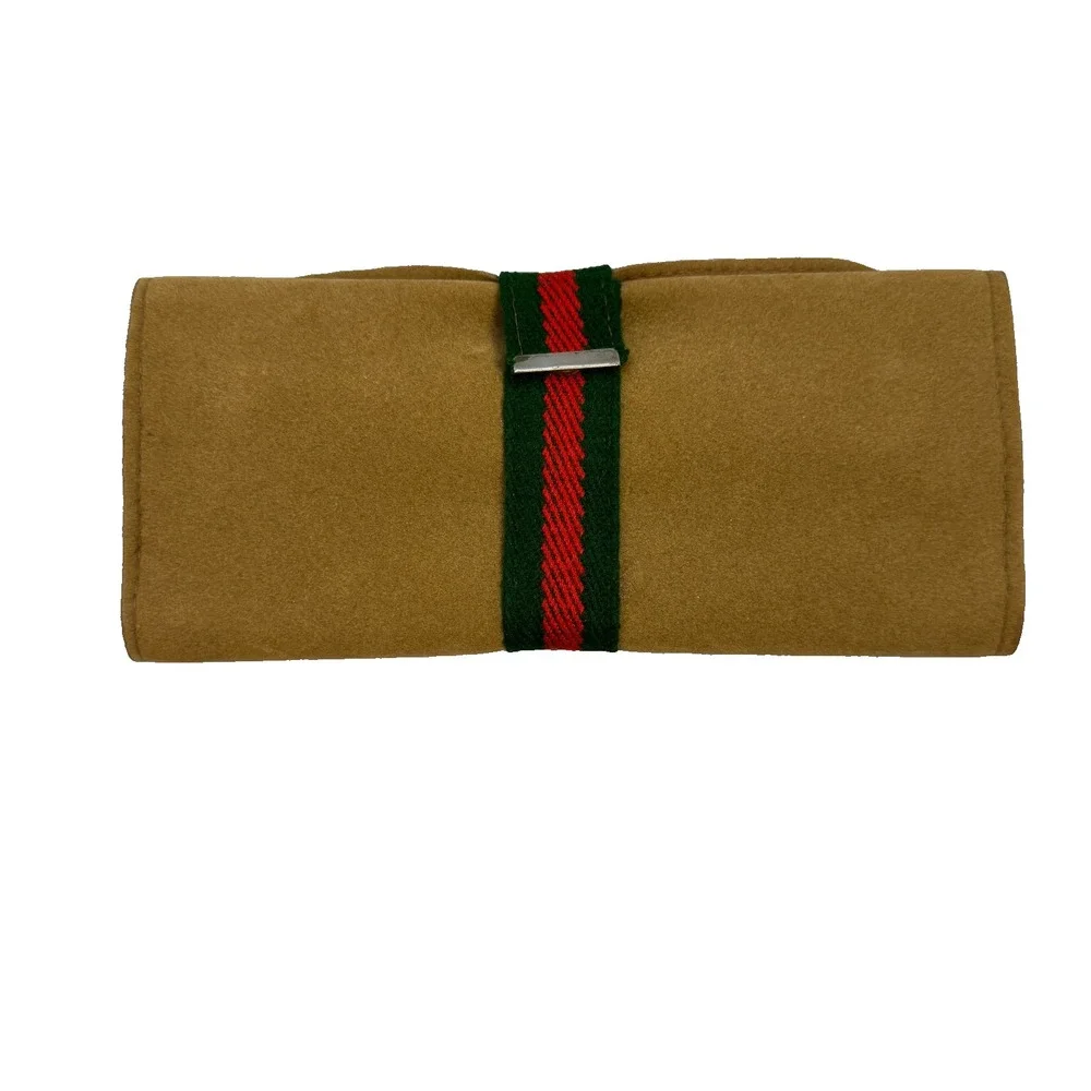 Vintage 1970s Suede Travel Jewelry Organizer Trifold Case Made in Hong Kong